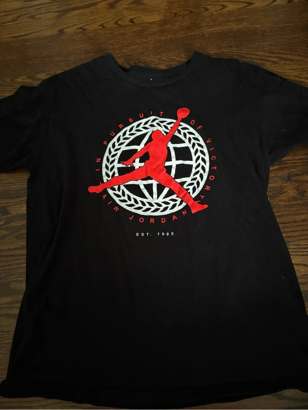 Jordan Men's Black T-Shirt with Red Jumpman Globe Graphic